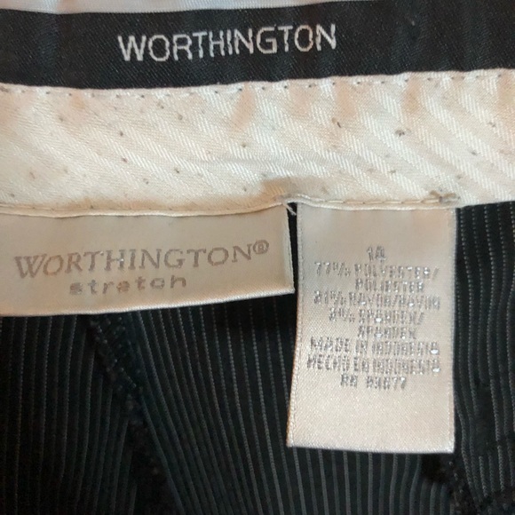 Worthington Stretch dress pants, size 14, Black w/then gray pinned stripes - Picture 2 of 6